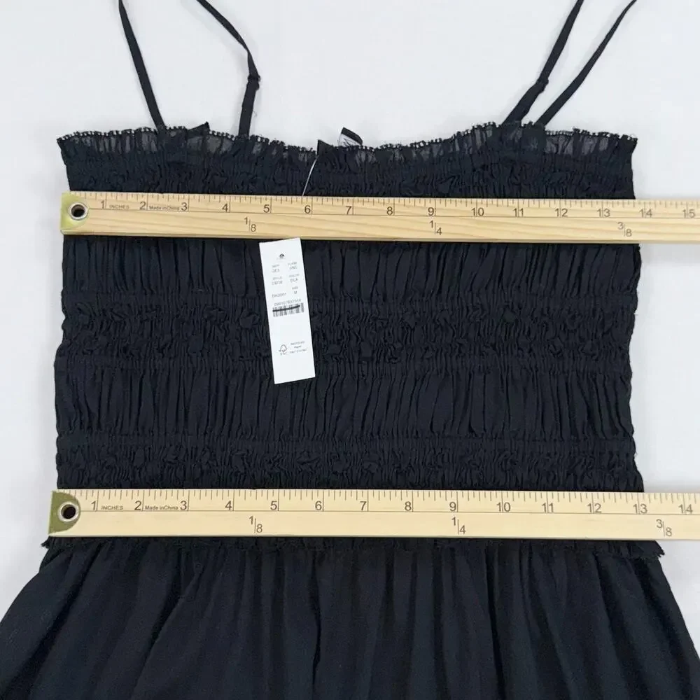 J Crew Women's Smocked Cotton Voile Maxi Dress Medium Black - Picture 14 of 16